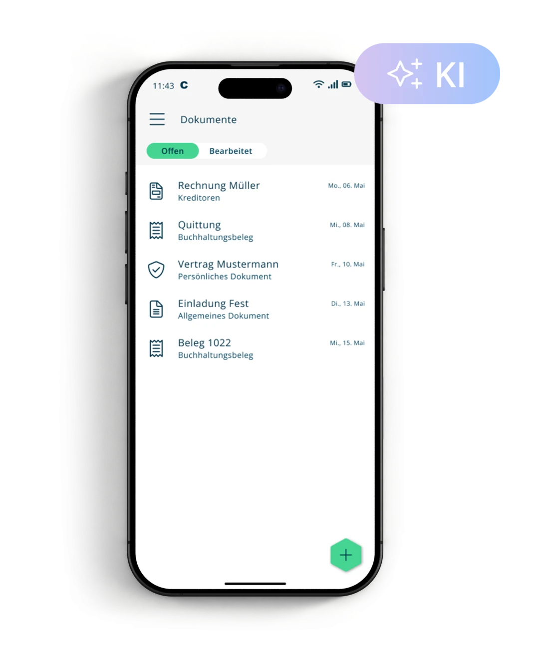 Bildschirmfoto von Comatic – Comatic One auf dem Smartphone: Dokumentenliste nach offen und bearbeitet